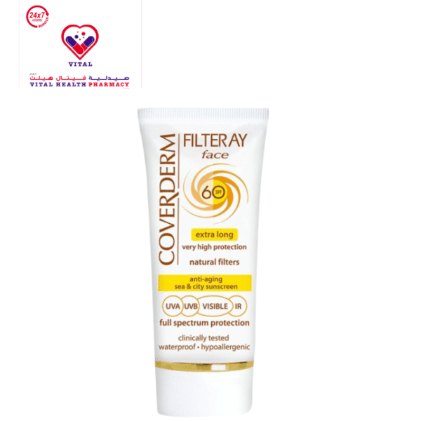 coverderm filteray hypoallergenic waterproof anti-aging facial tinted sunscreen spf60 light beige