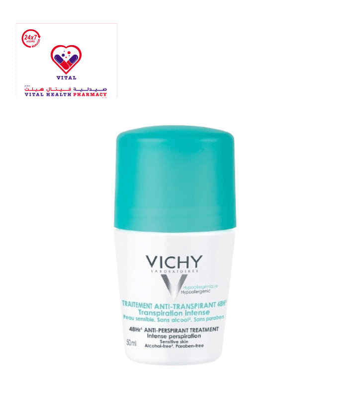 Vichy Antiperspirant 48H Treatment Roll-On Deodorant for Sensitive Skin - parabens free, alcohol free