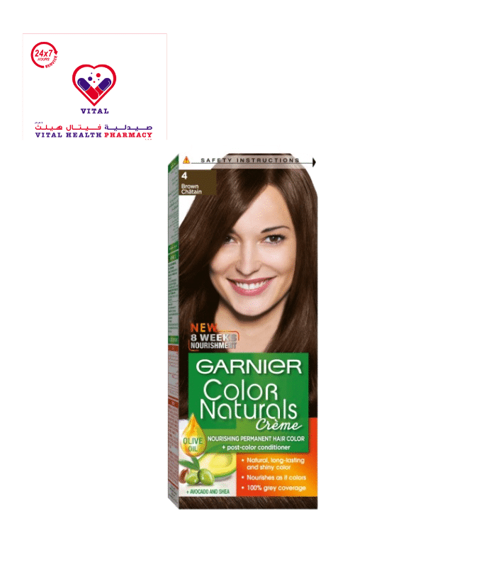 Garnier Color Naturals Nourishing Permanent Hair Dye Cream with Shea Butter, Avocado & Olive Oil Brown 4