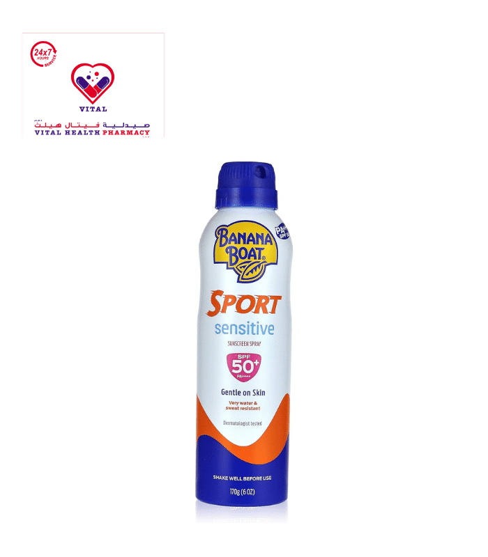 Banana Boat Sport Sensitive Sunscreen Spray SPF50+ - no added fragrance, parabens free, oxybenzone free