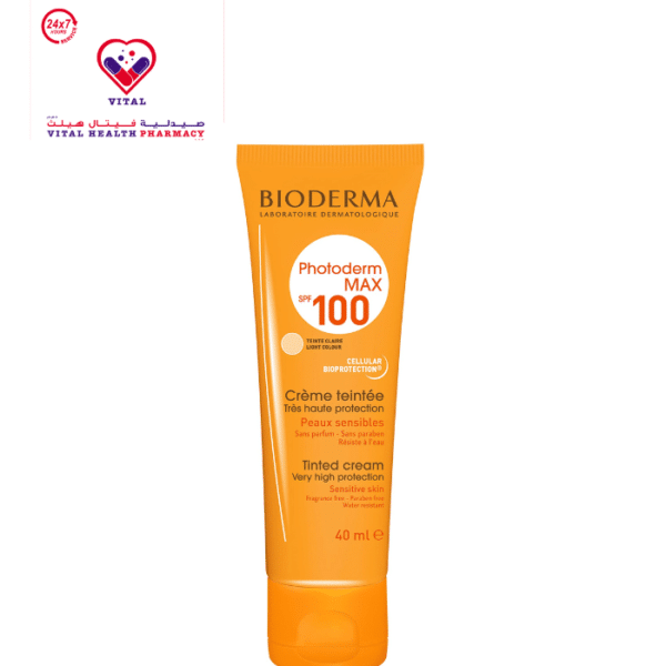 Bioderma Photoderm Water-Resistant Tinted Sunscreen Moisturizing Facial Sunscreen for Sensitive Skin SPF100 Very Light - non comedogenic, fragrance free