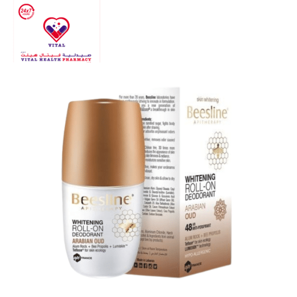 Beesline Apitherapy 48H Antiperspirant Whitening & Soothing Roll-On Deodorant Arabian Oud Scent for Sensitive Skin - parabens free, alcohol free, aluminum chlorohydrate free