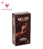 MOODS coffee condoms, coated with a natural, safe and edible coffee flavour, are the condoms for the real pleasure-lover. 12 delicious condoms, made of latex, with coffee flavour. Lubricated with silicone oil, cylindrical shape with reservoir, pink, nominal width: 53mm.