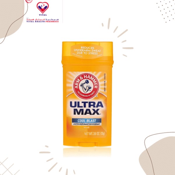 Arm & Hammer Ultra Max Solid Men Antiperspirant Deodorant, Fresh, 2.6 oz ; UPC: 033200197249. ARM & HAMMER UltraMax Fresh gives maximum strength protection along with a natural herbal aroma. All-day dependable protection, Hard-working solid means you can feel confident anywhere, anytime, Freshened with crisp citrus touches accompanied by warm wood and musky richness