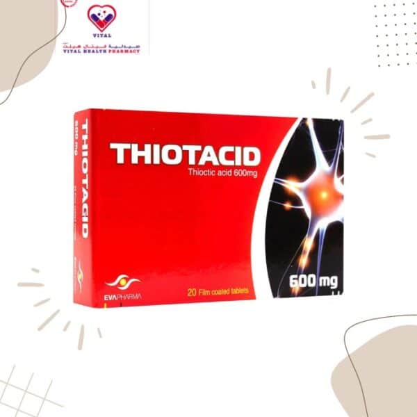 Thiotacid tablets is a food supplement containing thioctic acid (alpha lipoic acid) used for the maintenance of healthy nerves.