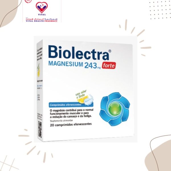 Biolectra Magnesium 243 mg, lemon flavoured, contributes to normal muscle function, reduction of tiredness and fatigue, normal functioning of the nervous system and normal psychological function.