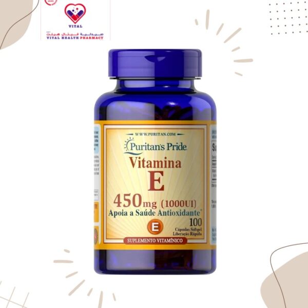 Vitamin E 450 mg Features dl-Alpha Vitamin E: An important nutrient for vision and reproduction; And healthy blood, brain and skin. It also contains vitamin E. It has antioxidant properties.