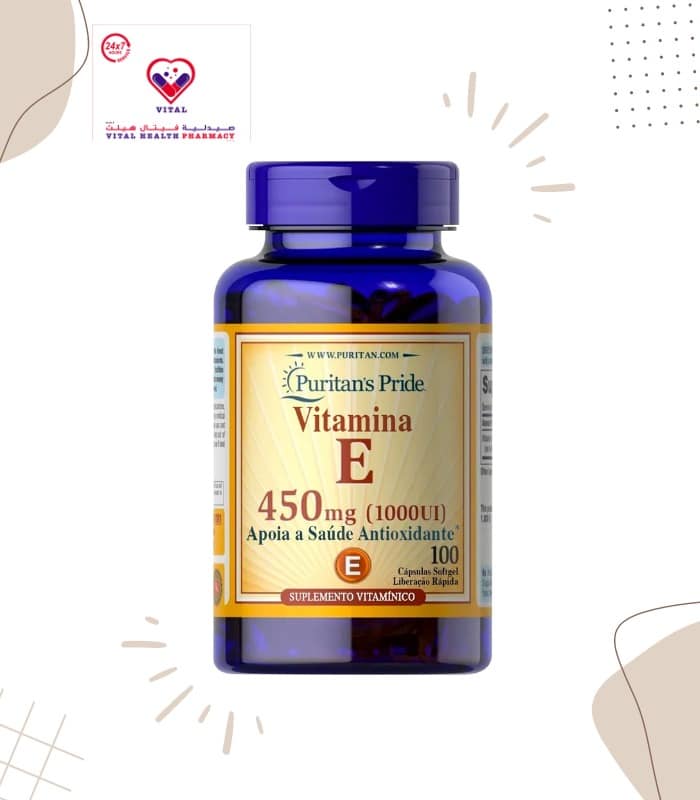 Vitamin E 450 mg Features dl-Alpha Vitamin E: An important nutrient for vision and reproduction; And healthy blood, brain and skin. It also contains vitamin E. It has antioxidant properties.