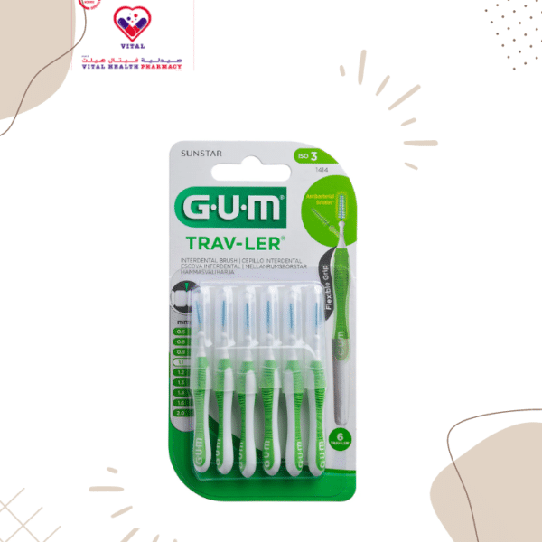 Antibacterial interdental brush. The brushes are provided with the antibacterial agent chlorhexidine. The brush neck can be bent up to 90°. The vented cap is a grip extension, any area in the mouth can be reached