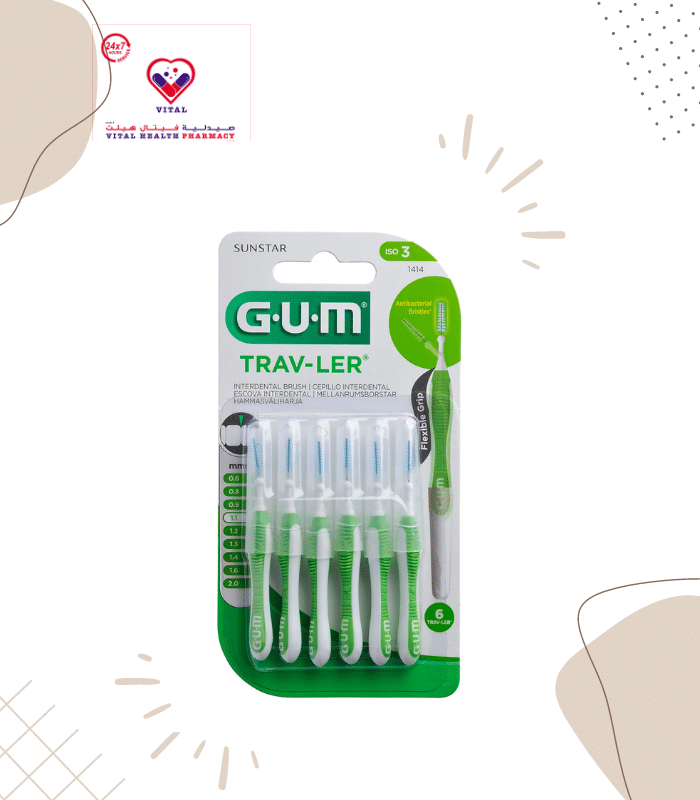 Antibacterial interdental brush. The brushes are provided with the antibacterial agent chlorhexidine. The brush neck can be bent up to 90°. The vented cap is a grip extension, any area in the mouth can be reached