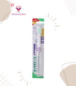 The GUM travel toothbrush features a tri-fold design that allows the bristles to fold into the handle for compact storage. A multi-level bristle layout effectively removes plaque from between the teeth and beneath the gum line.