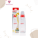 Pigeon peristaltic nipple plastic feeding bottle is a healthy start to a baby's independent eating habits.The bottle allows natural movement of the baby's tongue, ensuring maximum development of baby's facial and jaw muscles.The nipple of the bottle is stretchable and allows easy sucking and wide movement of the baby's tongue.