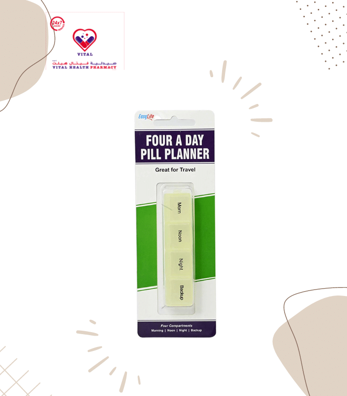 Four Day Pill Planner El0126 helps you remember daily medications. See-through plastic lets you see if today's pills have been taken without opening the lid. Load medication in advance and the labeling eliminates confusion over whether medication has been taken.