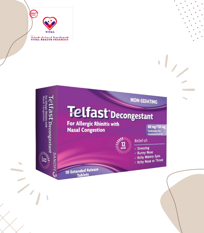 Relieve your nasal congestion, sneezing, itchy, watery eyes, itchy nose, and itchy throat — all with Telfast-Decongestant.