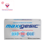 Maxigesic provides double action pain relief. Maxigesic is proven in dental studies to reduce pain levels by at least 32% more than either paracetamol or ibuprofen alone.