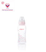 The Pigeon Flexible™ Clear Bottle is a slim neck bottle with an attractive pink star design. Use with Pigeon Flexible Peristaltic Teats.