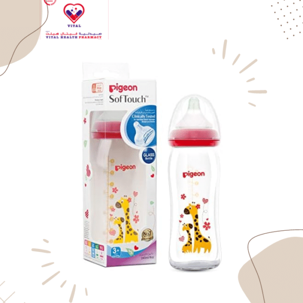 Pigeon peristaltic nipple plastic feeding bottle is a healthy start to a babys independent eating habits.The bottle allows natural movement of the babys tongue, ensuring maximum development of babys facial and jaw muscles.The nipple of the bottle is stretchable and allows easy sucking and wide movement of the babys tongue.