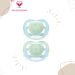 Avent Ultra Air Nighttime 2 Orthodontic Soothers 0-6 Months is a set of two orthodontic soothers that glow in the dark for a long time, making them easy to find. These 2 soothers come in a convenient case for transport and sterilization.