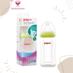 Pigeon Soft Touch Green 240ml Anti-Colic Decorated Glass Nursing Bottle (3+ Months) - BPA free